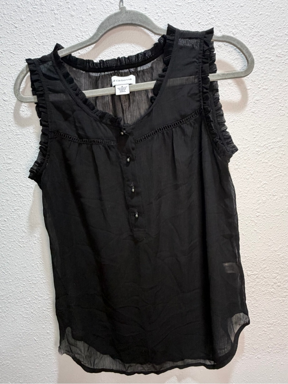 Liz Claiborne Black Sleeveless Ruffled Henley Camisole